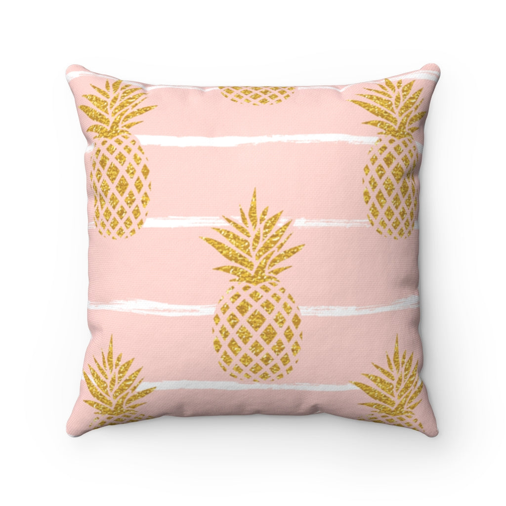 Pink Pineapple Polyester Square Pillow