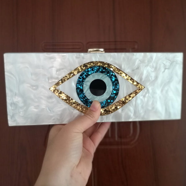 Blush Glitter Evil Eye Acrylic Clutch Bag