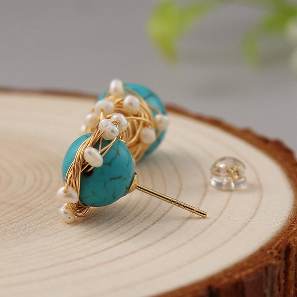 Pearl and Turquoise Drop Earrings